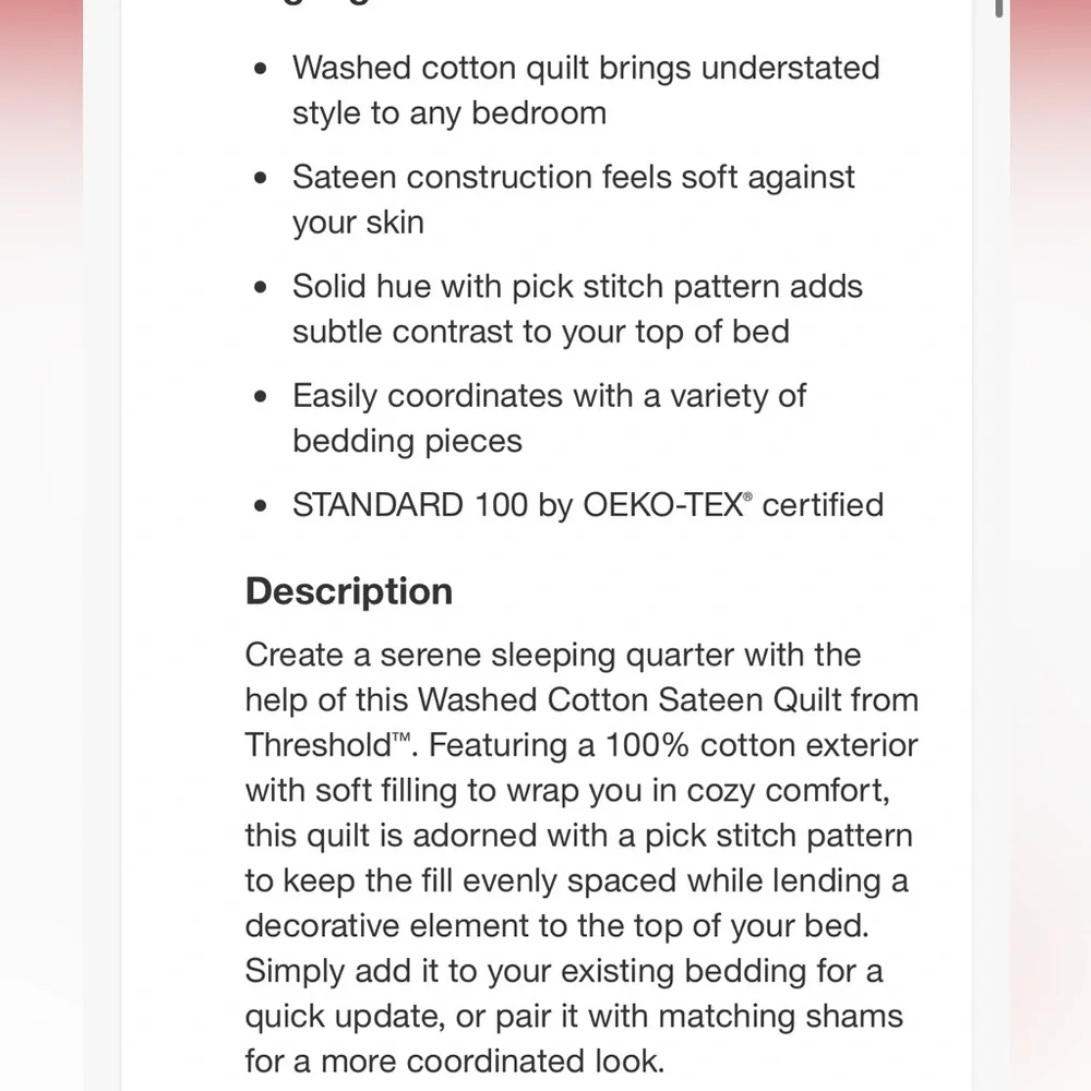 THRESHOLD NWT washed cotton sateen quilt -black -full/queen